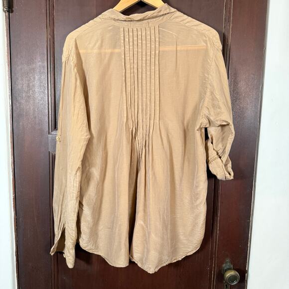 CP Shades | Tan Lightweight Cotton Silk Tunic Top with Roll Tab Sleeves | Medium - Picture 3 of 8